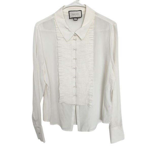 ALEXIS Silk Off White Blouse L Military Retro Inspired Quiet Luxury Office Party - Picture 1 of 8